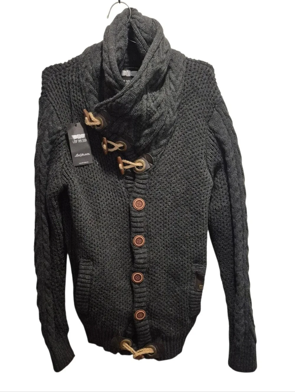 New Leif Nelson Size XL Men's Heavy Knit Sweater Anthracite Gray NWT